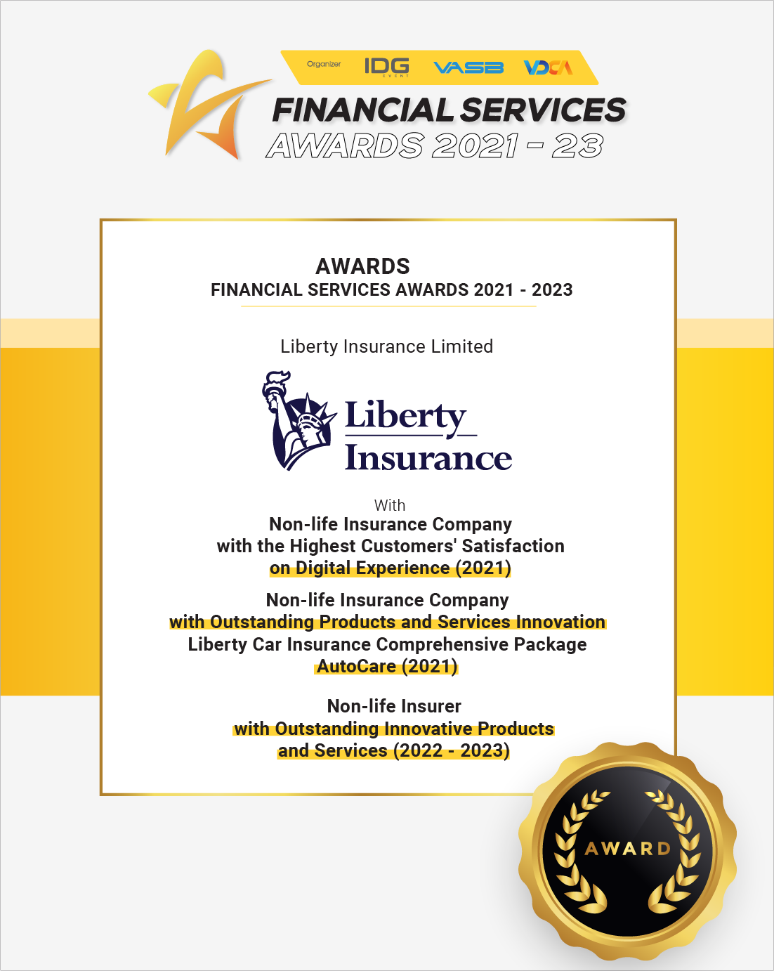 Liberty Insurance with 4 IDG awards in 4 years
