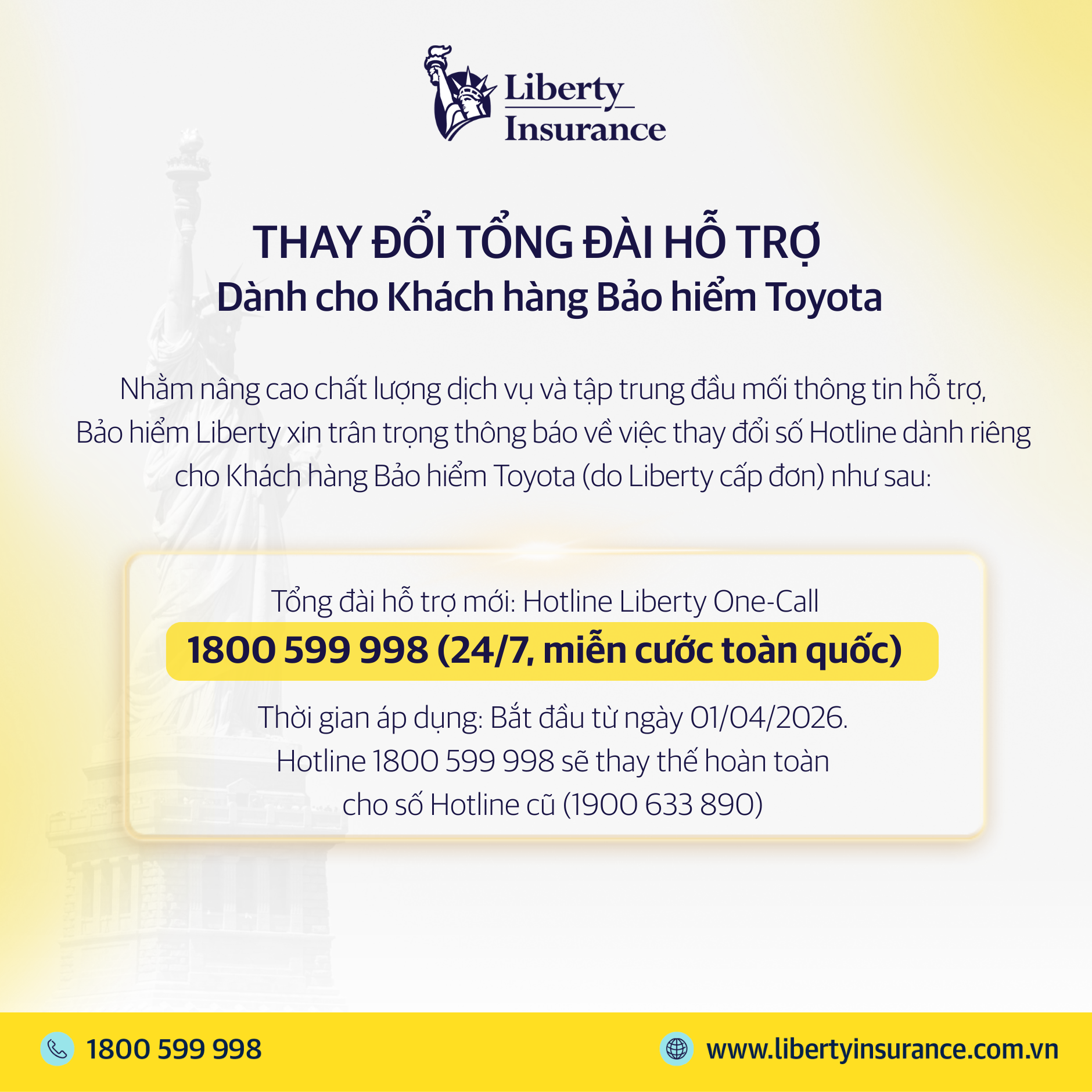 Thay đổi tổng đài hỗ trợ dành cho khách hàng Bảo hiểm Toyota